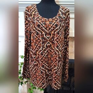 Chico's Black and Orange Geometric Blouse